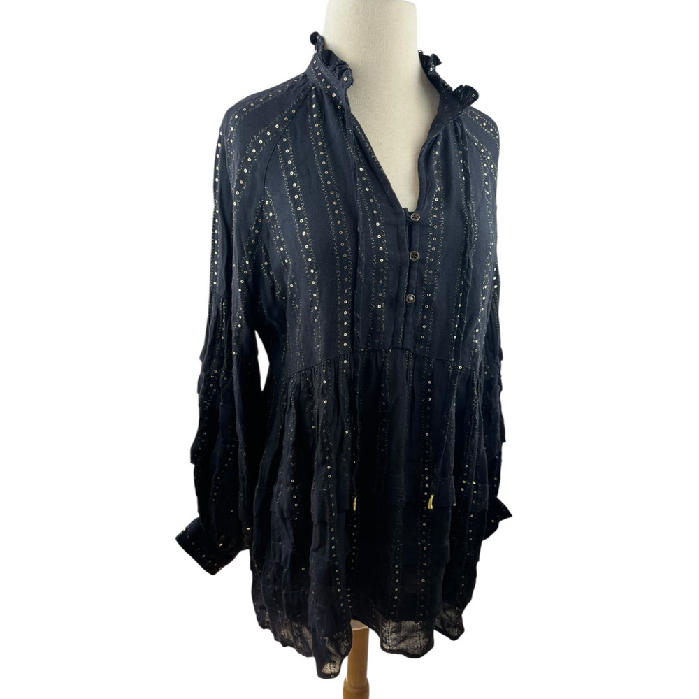 by Anthropologie Quinn Sequined Tunic Blouse Shimmer Small Witchy Whimsigoth - Picture 7 of 16